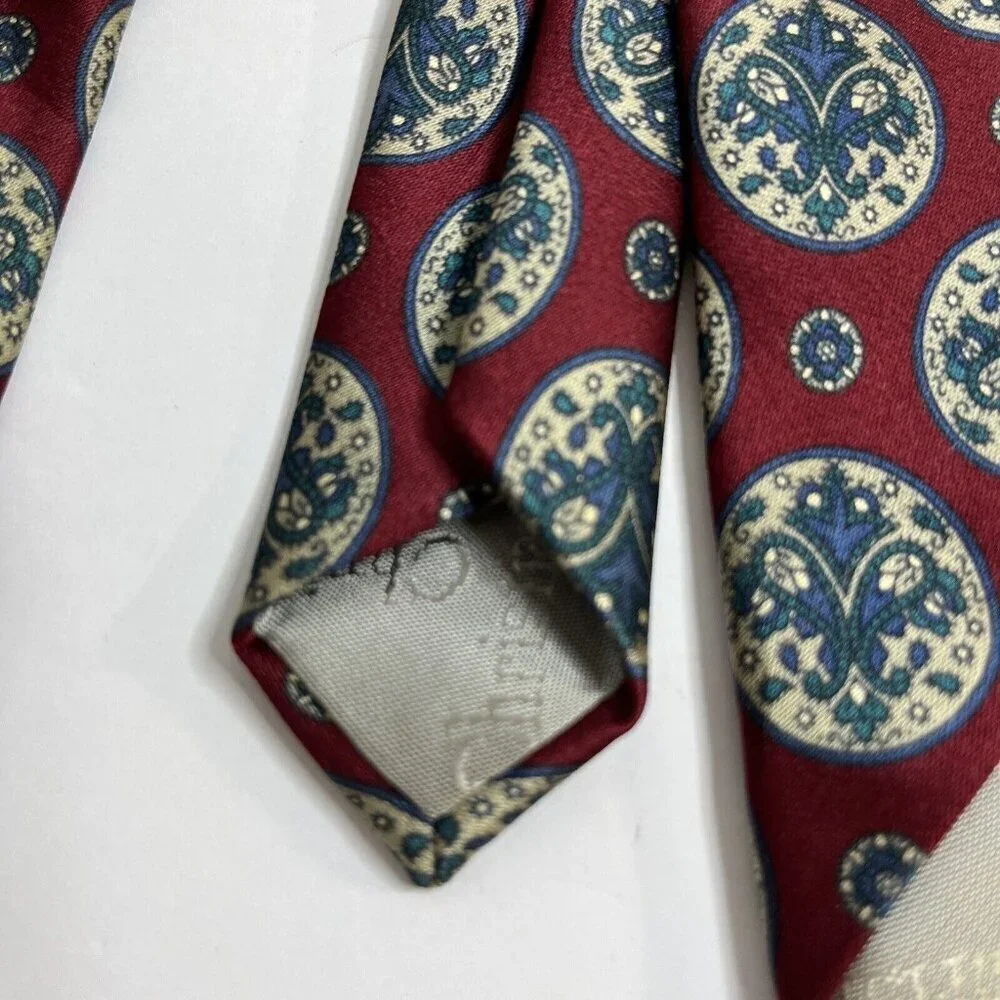 CHRISTIAN DIOR 100% Silk Men’s Neck Tie Red Crescent Design 56” X 3.5” Classic‌ - Picture 5 of 6